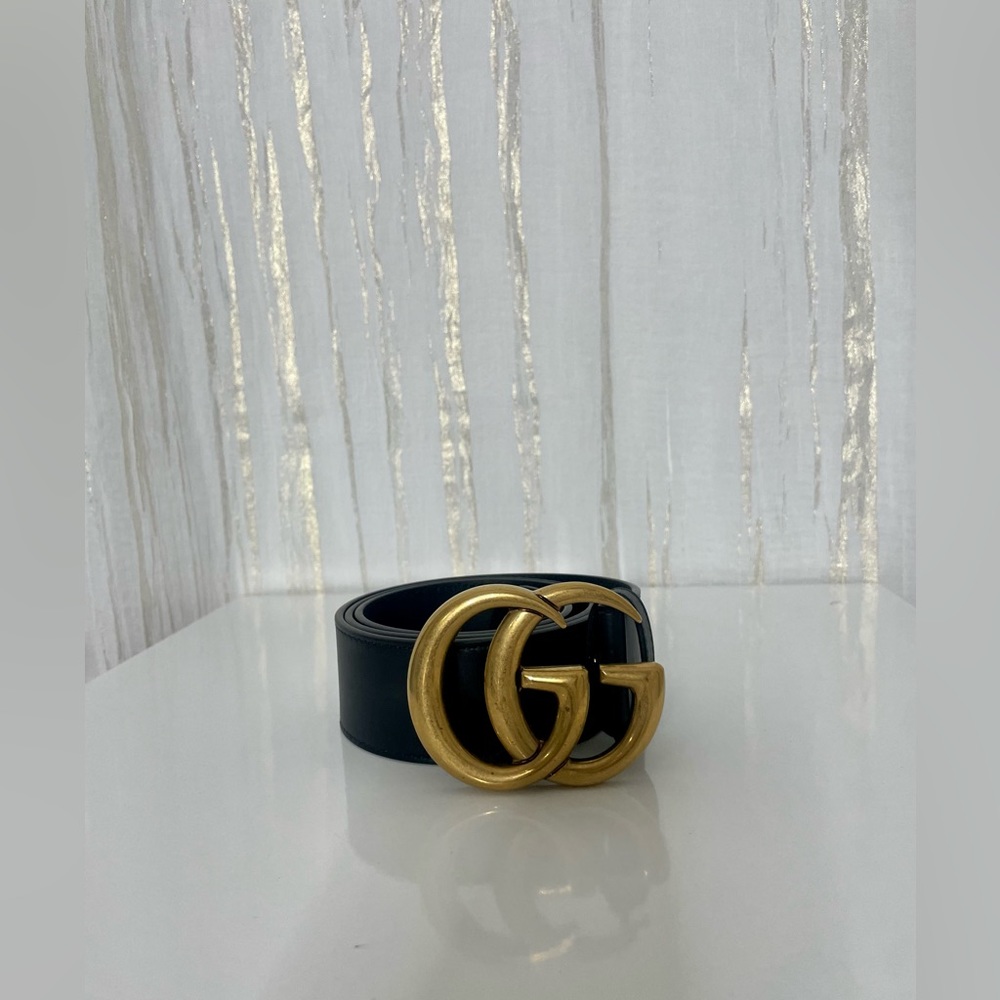 Leather belt with Double G buckle